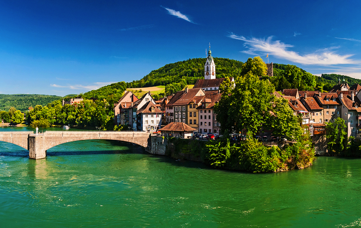 Zwillingsstadt Laufenburg am Hochrhein an der Grenze von Deutschland und der Schweiz