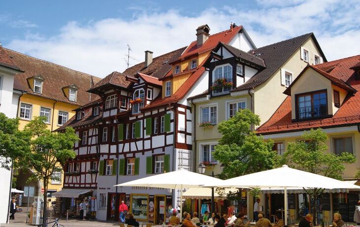 Fachwerkhäuser in der Altstadt von Meersburg.